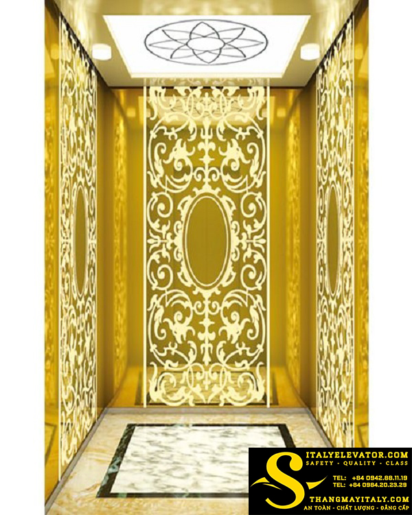 CABIN THANG MÁY INOX MÀU HOA VĂN 2